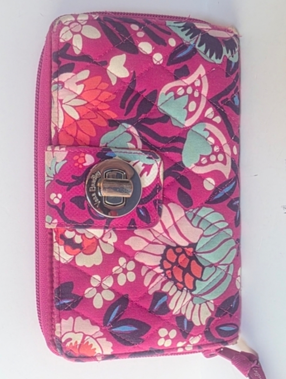 Vera Bradley Bloom Berry RFID Turnlock Wallet Pink Floral Women's Wallet